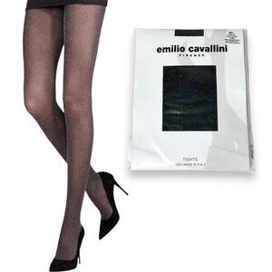 NWT Emilio Cavallini Black-Silver Opaque Metallic Glitter Tights Sz. M-L 50 Den